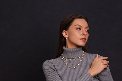 Freshwater Pearl Long Gold Chain Necklace